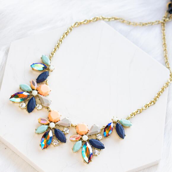 J. Crew Jewelry - J.Crew Asymmetrical Crystal Clusters Necklace In NEON FLAM